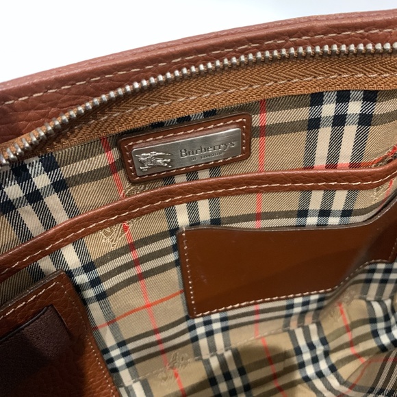 Burberrys Brown Leather Boston Sku#85586 (Gently used, rubbing, lost shape) - Picture 10 of 15